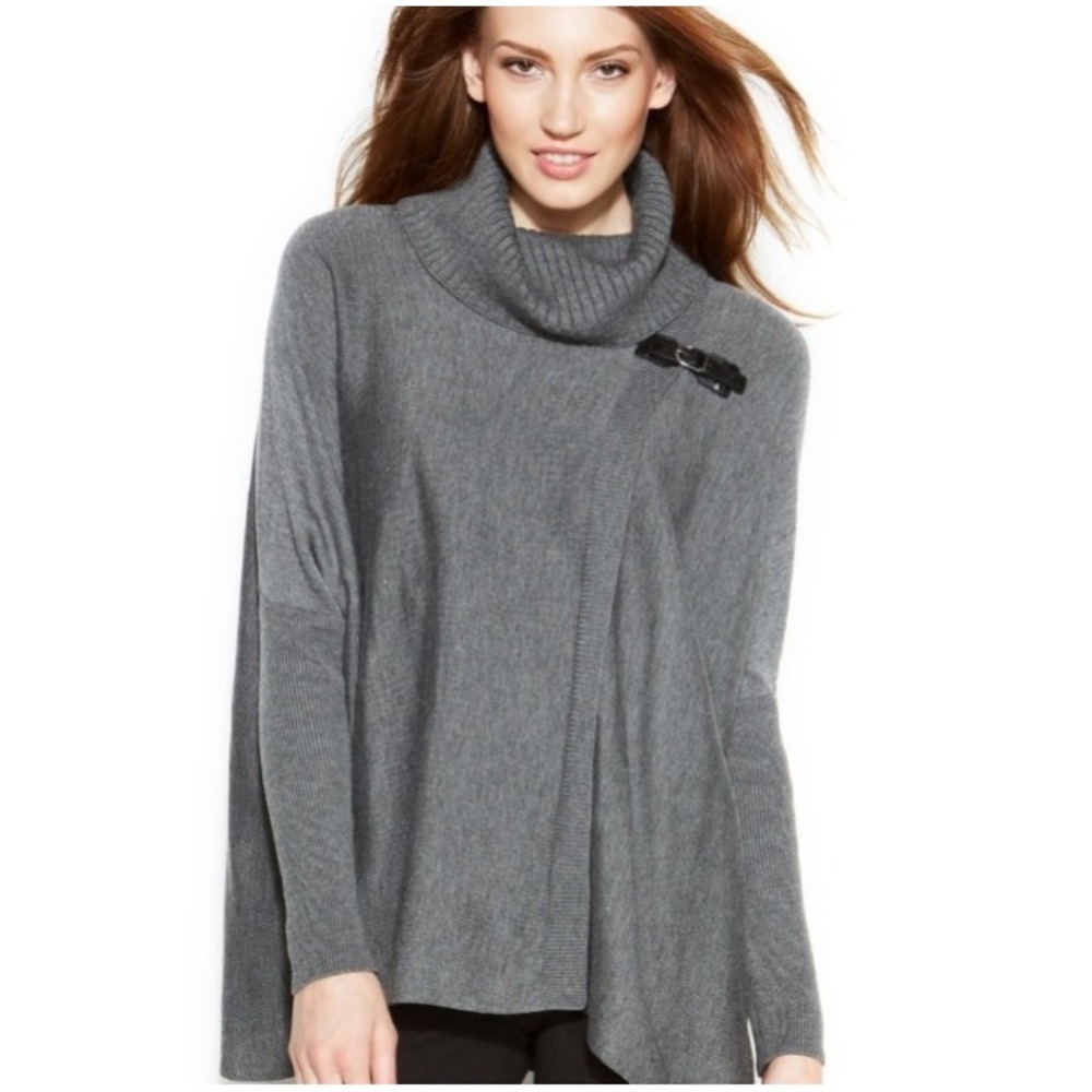 Calvin Klein‎ Women's Size L/XL Gray Cowl Neck Cape Poncho Cardigan Sweater